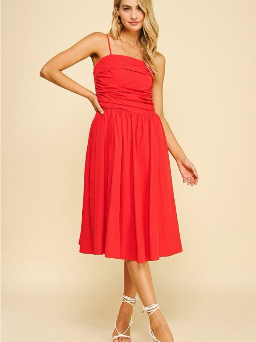 Red Spaghetti-Strap Midi Dress - Classic Women’s Summer Dress